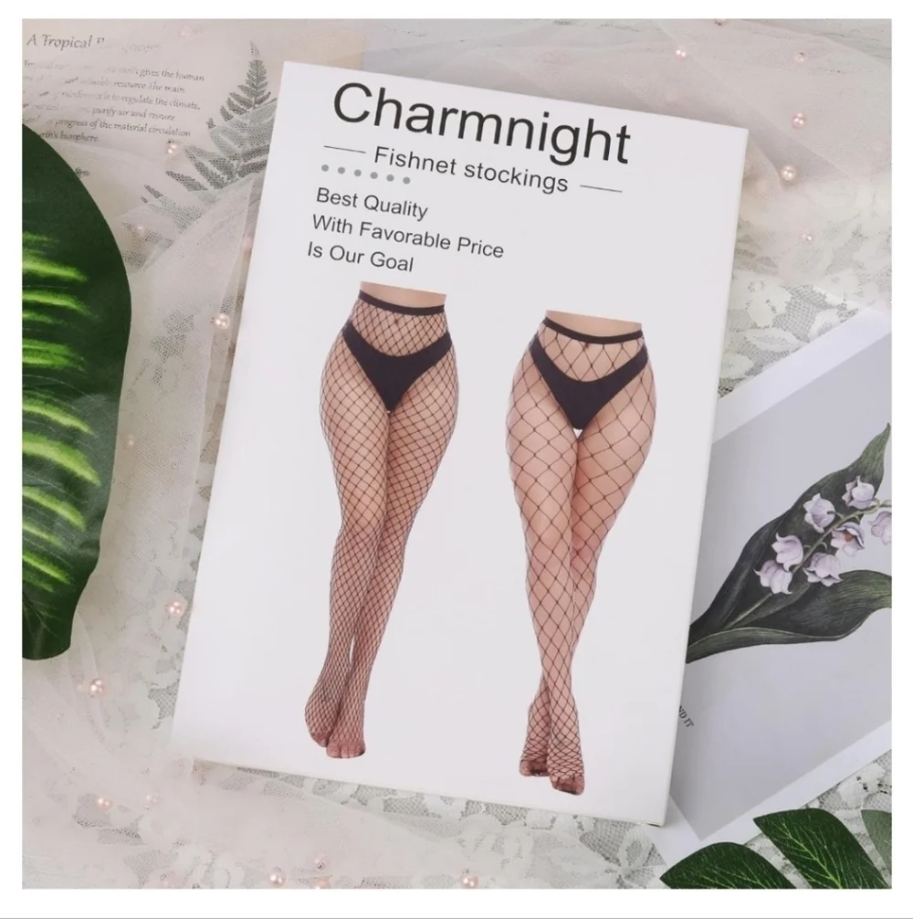 Charmnight Black Fishnet Stockings Set Of 2 Pair One Size  S-XXXL
